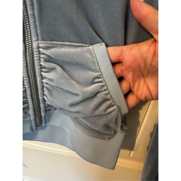 I.AM.GIA Kameron Velour Zip Up Jacket Women Small Blue Bedazzled Ruched - Picture 10 of 16